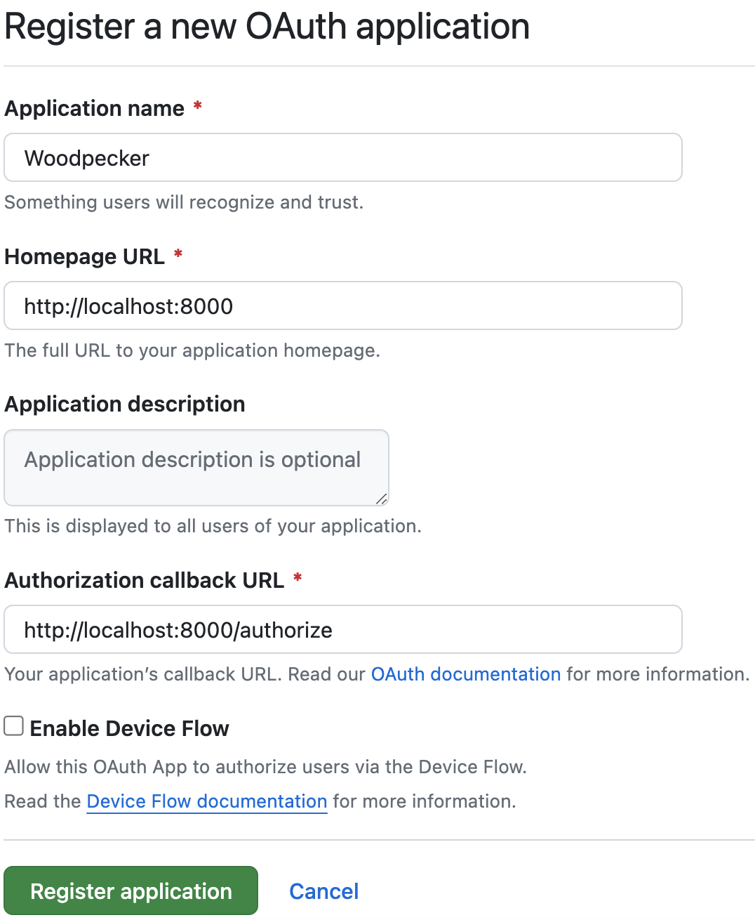 Create a new OAuth APP